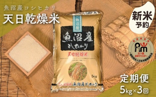 
            【新米予約】【毎月定期便】令和７年産「五つ星お米マイスター」厳選　天日干し魚沼産コシヒカリ　精米５kg×３回
          