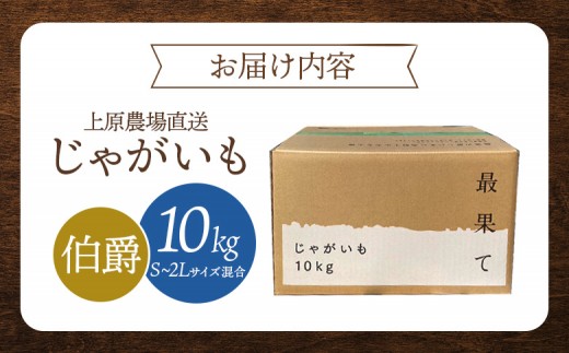 【先行予約】上原農場直送　じゃがいも（伯爵） 10kg【S～2Lサイズ混合】