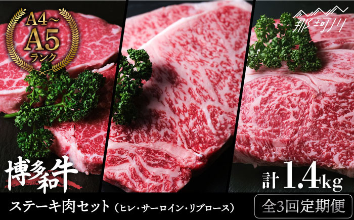 
            【全3回定期便】毎月の贅沢！ 博多和牛 牛肉 ステーキ肉 定期便＜肉のくまもと屋＞那珂川市 ステーキ 肉 黒毛和牛 赤身 ステーキ肉 ヒレ肉 [GBI046]
          
