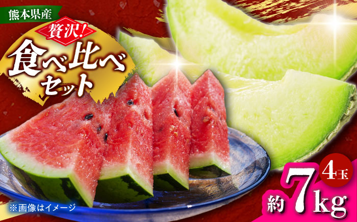【先行予約】 小玉スイカ&肥後グリーンメロンの食べ比べ 各2玉（計4玉 約7kg） すいか 小玉 メロン グリーンメロン 熊本 フルーツ 野菜 果物 【日本フルーツ株式会社】 [ZFJ041]