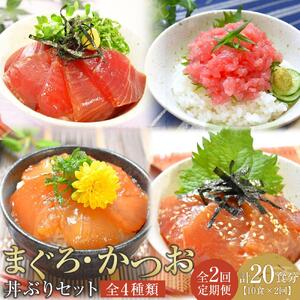 【定期便 全2回】まぐろ・かつお丼ぶりセット　4種10食分×2回　計20個