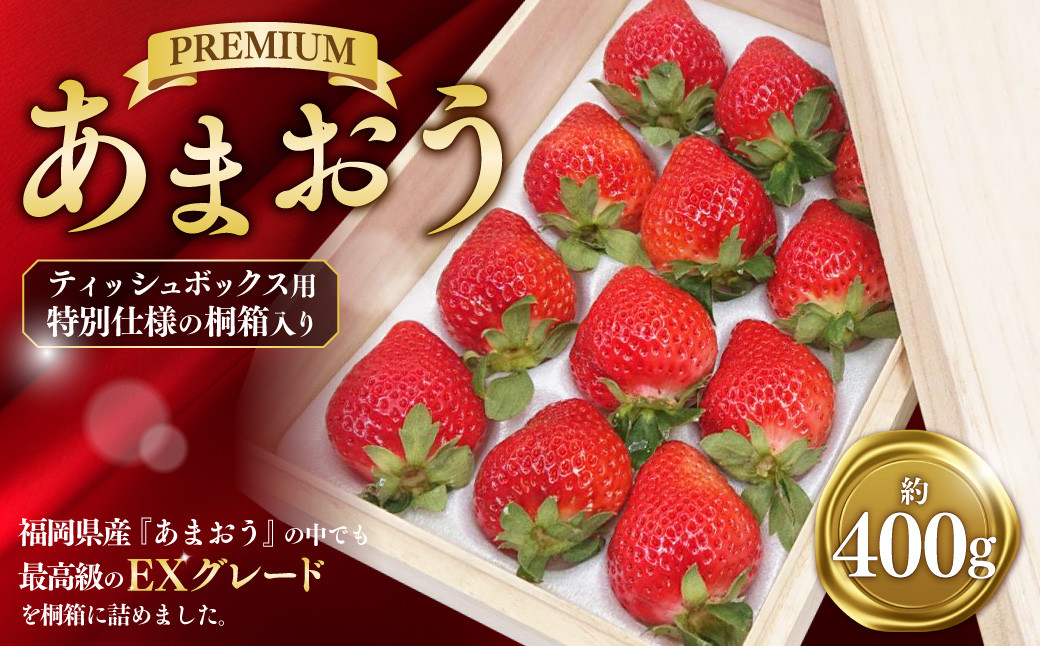 
                  ティッシュボックス用 特別仕様の桐箱入り プレミアムあまおう 約400g×1パック 【ギフト・お祝い・贈答用】【2027年2月上旬～4月上旬発送予定】
                