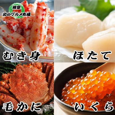 ふるさと納税 根室市 毛かに1尾・いくら100g×2P・ほたて500g×1P・花咲かにむき身300g×1P D-76008