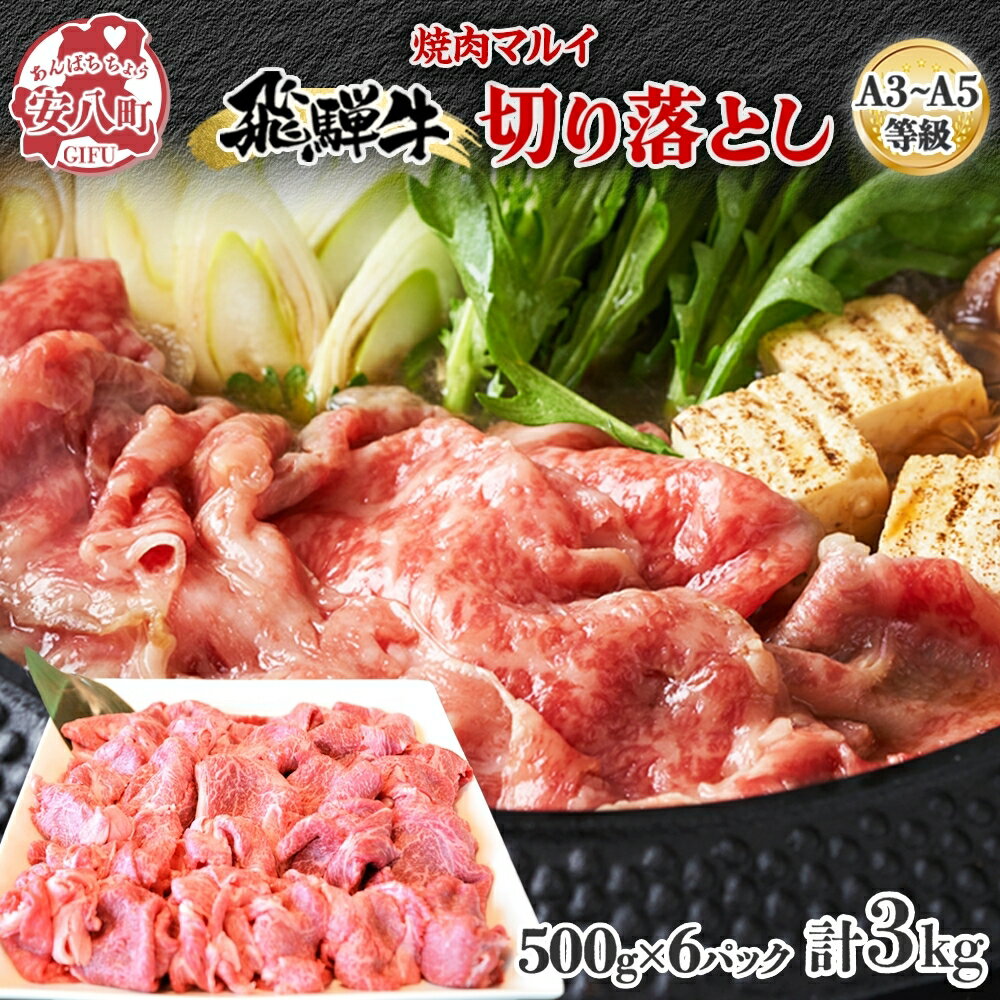【ふるさと納税】飛騨牛 切り落とし A3～A5等級使用 約3kg 約500g×6パック 肉 牛肉 和牛 ブランド牛 お肉 ビーフ しゃぶしゃぶ すき焼き 国産 お取り寄せ ご褒美 豪華 グルメ 焼肉 BBQ パーティー ギフト 贈り物 自家用 贈答用 送料無料 焼肉マルイ 岐阜県 【 安八町 】