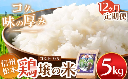 【12ヵ月定期便】鶏穣（けいじょう）の米  5kg  |  米 コシヒカリ 鶏穣の米 信州 松本産 長野県 信州米 こめ 白米 おこめ ごはん 銘柄米 単一米 信州産 ふるさと納税 定期便