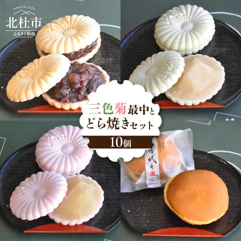 三色菊最中とどら焼き　合計１０個入り　最中 どら焼き 和菓子 お茶菓子 セット 数量限定 計10個入り 小豆粒餡 白餡 柚子餡 粒餡 贈答品 引菓子 お供え物 山梨県 北杜市 ギフト 人気 バレンタイン チョコ以外 ホワイトデー お返し [h279]