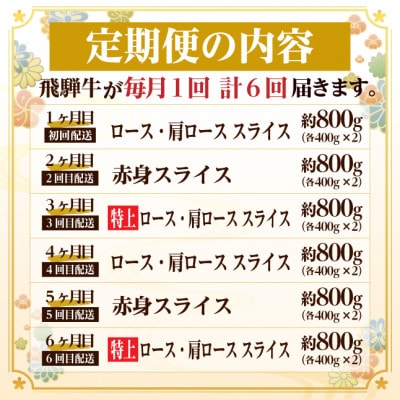 【毎月定期便】レビューキャンペーン実施中!飛騨牛　厳選すき焼き・しゃぶしゃぶ用　定期便800g全6回【配送不可地域：離島】【4072795】