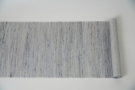 ＜丹後の藤布　遊絲舎＞八寸名古屋帯　「藤八本」（白地に紺絣）選べるお仕立て