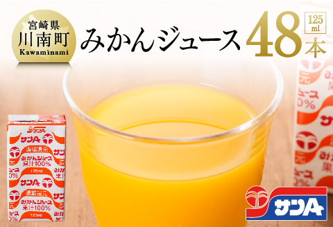 サンA みかんジュース 100% 125ml 紙パック 24本入り×2ケース 【 ふるさと納税 飲料 オレンジ ジュース みかん ミカン 温州みかん 紙パック 川南町 国内産 九州 宮崎県 送料無料 】 [C03042]