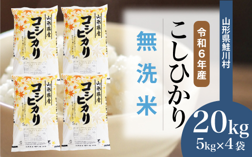 ＜令和6年産米＞令和6年11月下旬発送　コシヒカリ 【無洗米】 20kg （5kg×4袋） 鮭川村