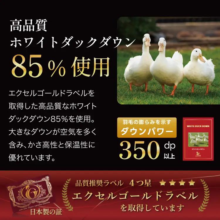 【春秋用】 羽毛布団 ダブル 合掛け 中厚 ホワイトダックダウン 85％ 1.2kg (無地 アイボリー) 350dp 4つ星 エクセルゴールドラベル｜