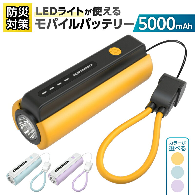 【ふるさと納税】【カラーが選べる】LEDライト付きモバイルバッテリー 5000mAh 神奈川県 川崎市 モバイルバッテリー LEDライト付き ストラップ型 充電ケーブル付き 充電器 送料無料