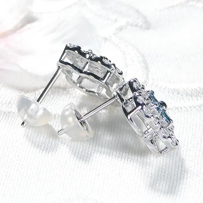 ピアス PT900 プラチナ ダイヤモンド ブルーダイヤ 0.8ct クローバー 四つ葉 フラワー 花 スタッドピアス【f251-pt-bd】 ALPAZ116