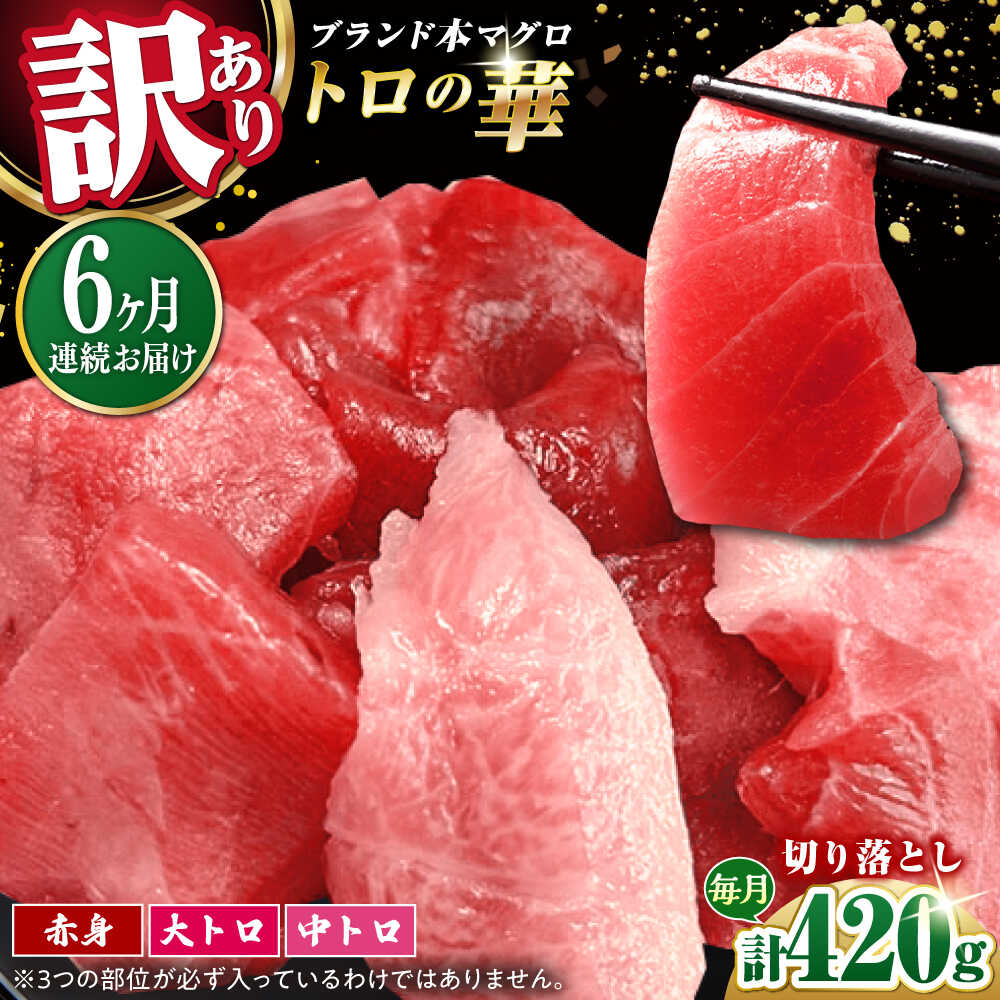【ふるさと納税】【全6回定期便】訳あり！対馬産 本マグロ 切り落とし 420g（6パック） ≪対馬市≫【桐谷商店】 トロの華 冷凍 新鮮 海鮮 小分け マグロ[WAQ025]