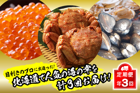 ＜12月から順次発送＞【 定期便 3回 】 北海道産 海の幸 定期便 いくら 500ｇ ( 250 ｇ × 2 パック ) 毛がに 2尾 活きホッキ貝 20個 北海道 新ひだか町 いくら醤油漬 毛ガニ かに カニ 蟹 北寄 ほっき ホッキ 貝 旬 魚介 海鮮 海産物 ＜予約受付＞ 