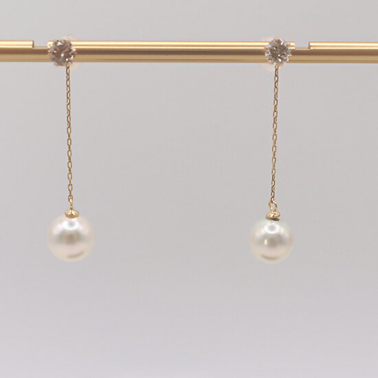 【ふるさと納税】2050 K18　あこや本真珠6.5～7.0mm　ダイヤモンド0.30ct　ピアス 2way 取外し可能