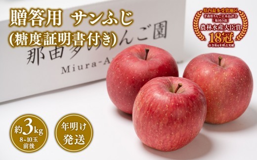 
                  【1~2月発送】贈答用サンふじ約3kg（糖度証明書付き） 【青森県 平川市 那由多のりんご園】贈答 青森 青森県産 平川 りんご リンゴ 林檎 くだもの 果物 フルーツ 
                