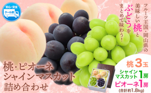 【2027年先行予約】 桃 シャインマスカット ピオーネ 詰め合わせ 約1.8kg クール便 冷蔵便 桃 もも 葡萄 ブドウ ぶどう マスカット フルーツ セット 先行予約 晴れの国おかやま館 《《2027年8月下旬‐9月中旬頃出荷》 フルーツ 果物 果実 岡山県 笠岡市