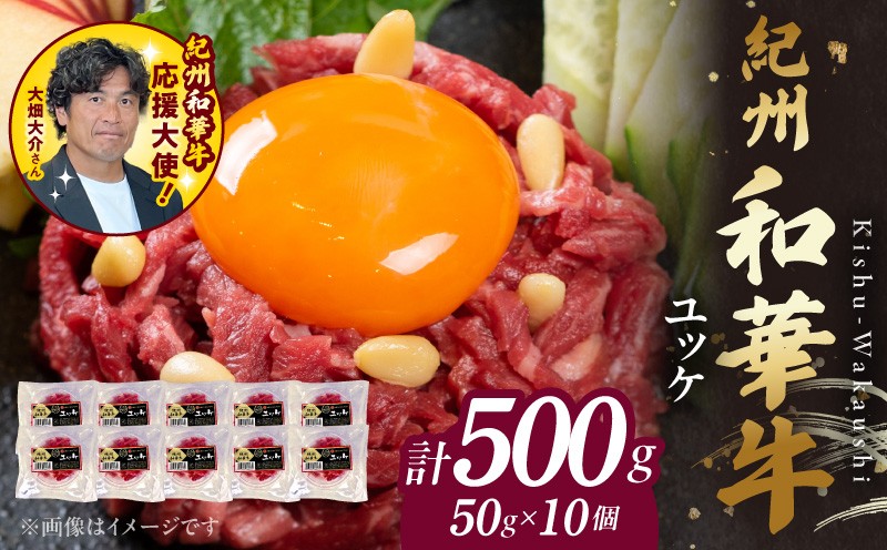 
                  BN6139_紀州和華牛 ユッケ 50g × 10個 タレ付き 牛肉 モモ肉 黒毛和牛 栄養 多い 赤身 新鮮 自家製 オリジナル タレ 薄口しょうゆ 信州みそ コク ごま油 お取り寄せ お取り寄せグルメ 和歌山県 湯浅町 送料無料
                