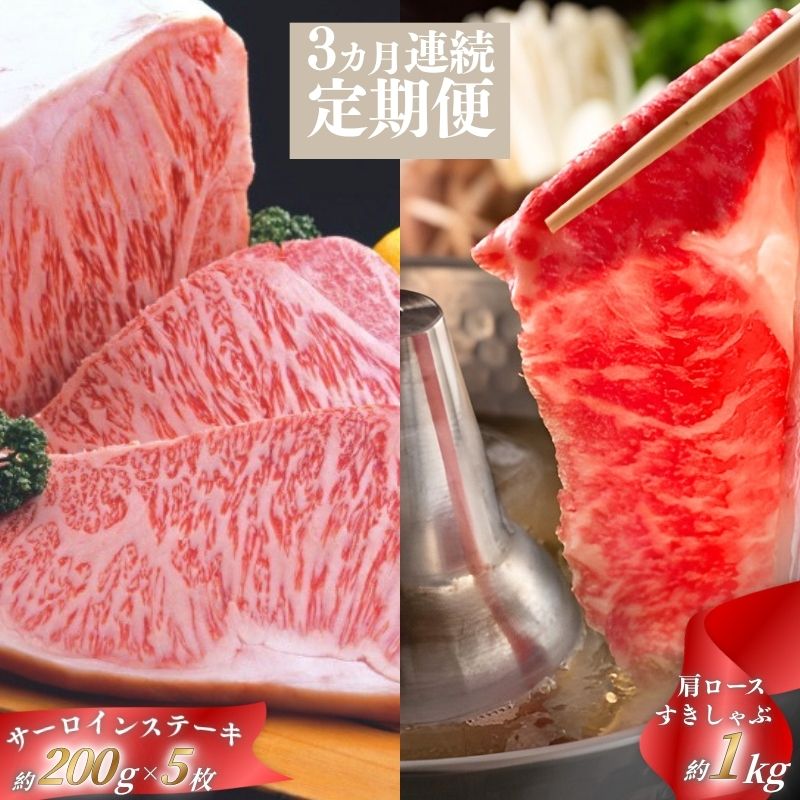 【ふるさと納税】 【3ヶ月連続】忍者ビーフ（伊賀牛）サーロインステーキ 約200g×5枚、肩ロ−スすきしゃぶスライス 約1kg【cook-tkb0001】