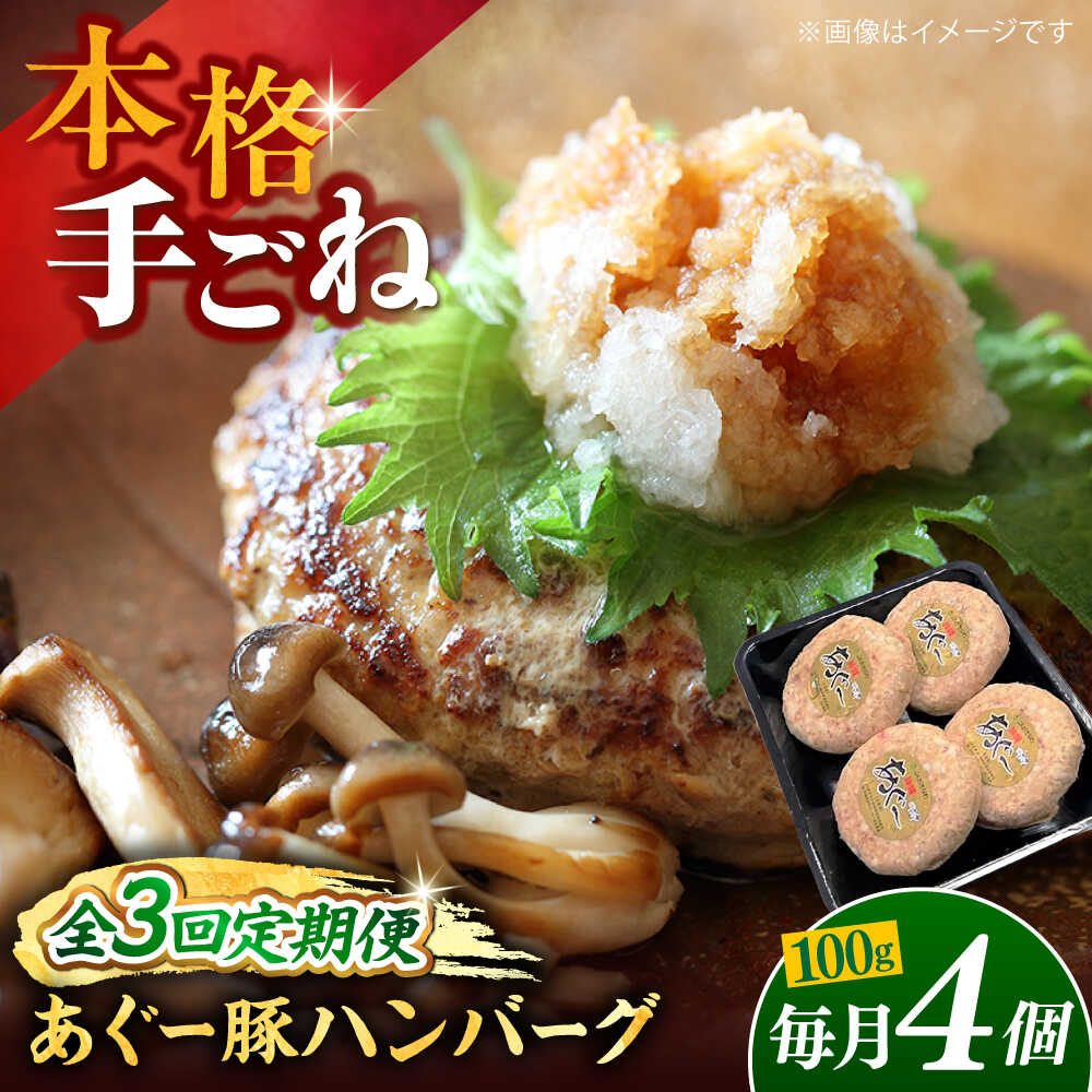 【ふるさと納税】【全3回定期便】沖縄県産あぐー豚ハンバーグセット 400g (100g×4個) 豚 ハンバーグ 冷凍 ギフト お取り寄せ 父の日 沖縄市 / お肉屋本店[BCAZ018]
