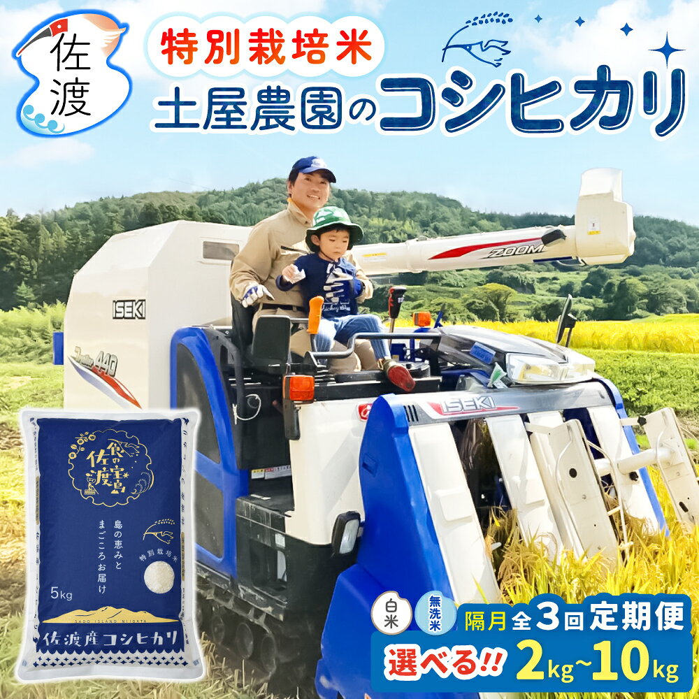 【ふるさと納税】【隔月定期便 全3回】米 コシヒカリ 2kg 4kg 5kg 10kg 選べる 令和8年産 白米 無洗米 特別栽培米 土屋農園 佐渡島産 こしひかり ごはん おにぎり 新潟県 佐渡市