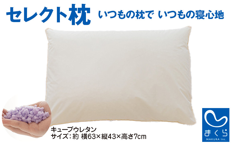 
セレクト枕 キューブウレタン（柔） A-type 低め 約63×43×7cm 選べるタイプ
