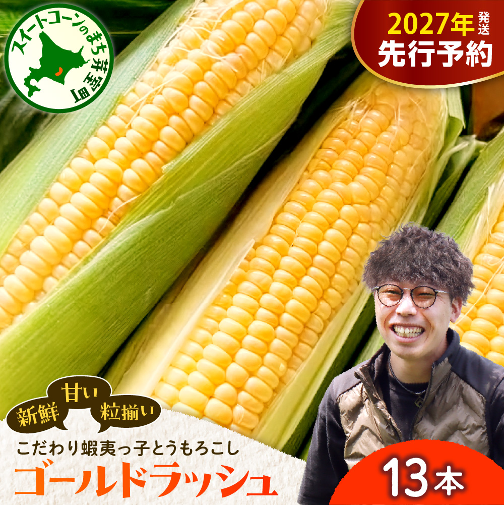 【先行受付】【2027年8月上旬～9月上旬頃発送予定】朝採りをお届け！ 北海道十勝芽室町　蝦夷っ子とうもろこし ゴールドラッシュ 13本 me076-013-27b