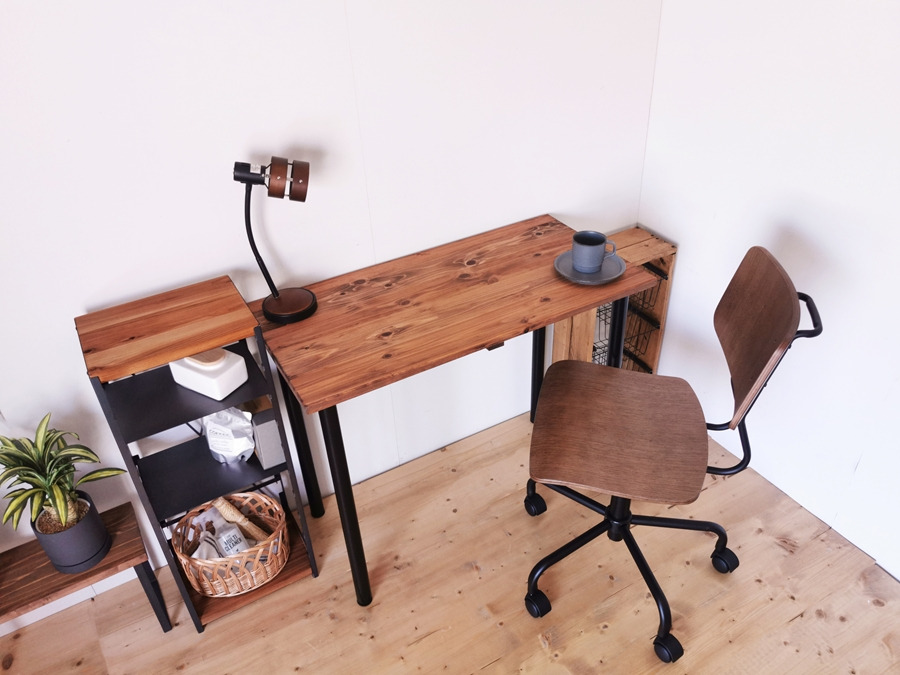 無垢材のデスク 約W100cm×D50cm ブラウン｜組立 簡単 工具不要 リビング 子供部屋 テーブル 家具 インテリア シェルフ 収納 日本製 [2141]