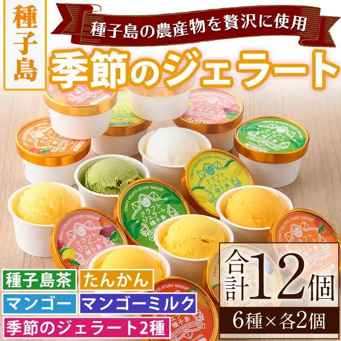 n202 ＜季節セレクション＞ クラフト ジェラート 詰め合わせ 計12個・6種 ×各2個 アイス マンゴー ミルク たんかん 種子島茶 【やまうら農園】