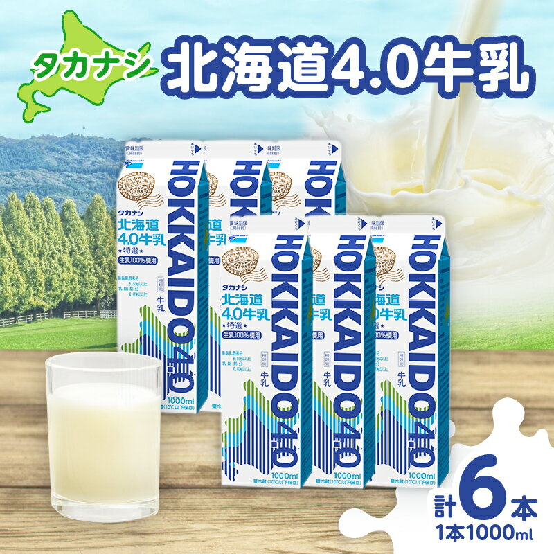 【ふるさと納税】タカナシ乳業 北海道4.0牛乳 1,000ml × 6本 北海道 国産 食品 飲料 ミルク 生乳 特選規格 乳脂肪分4.0%以上 成分無調整牛乳 指定牧場 紙パック パック 濃厚 お取り寄せ セット 料理 お菓子 おやつ おすすめ ギフト 贈り物 冷蔵 浜中町 送料無料