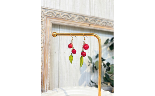 【B-103-P】本物の郡上南天を閉じ込めたピアス（タイプC） ジュエリー アクセサリー  レディースジュエリー アクセサリー  イヤリング 20000円