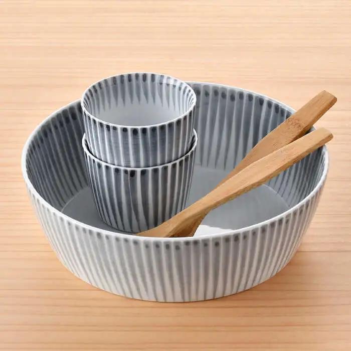 【波佐見焼】十草 丸 大鉢 1点 そばちょこ 2点（うす墨色） 食器 皿 【大新窯】 [DC89]  波佐見焼