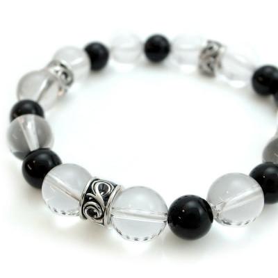 ふるさと納税 神戸市 パワーストーン×シルバーブレス Sサイズ クォーツ オニキス 天然石 神戸市 DJ-016S