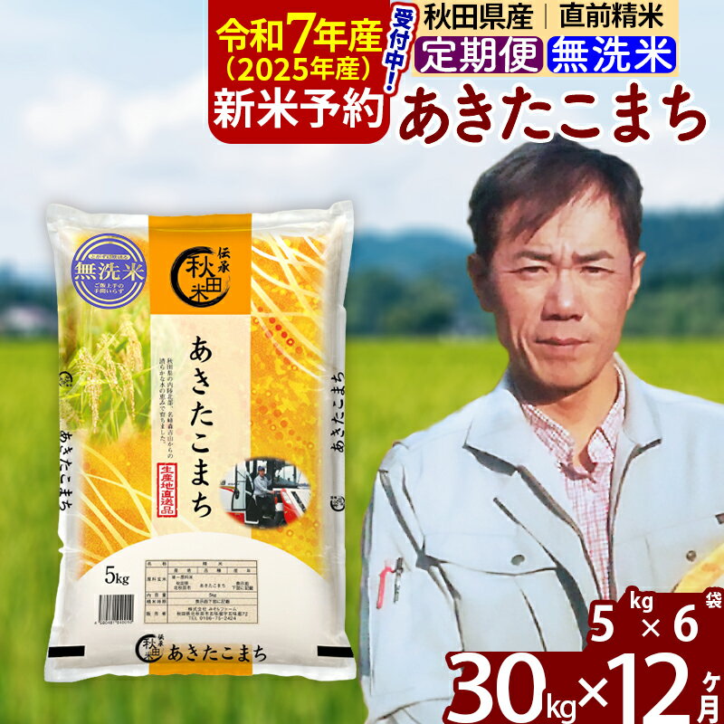 【ふるさと納税】※令和7年産 新米予約※《定期便12ヶ月》秋田県産 あきたこまち 30kg【無洗米】(5kg)2025年産 お届け周期調整可能 隔月に調整OK お米 みそらファーム