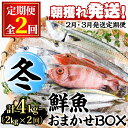 【ふるさと納税】＜定期便・全2回(2月・3月)＞「冬の鮮魚BOX」朝獲れ発送！鮮魚問屋が厳選したおまかせ鮮魚(約2kg程度×2回)魚 魚介類 鮮魚 海鮮 詰め合わせ セット 刺身 天ぷら 煮つけ 塩焼き【江川商店】【0301103b】