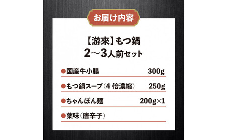 【游來】もつ鍋2～3人前セット（醤油味）