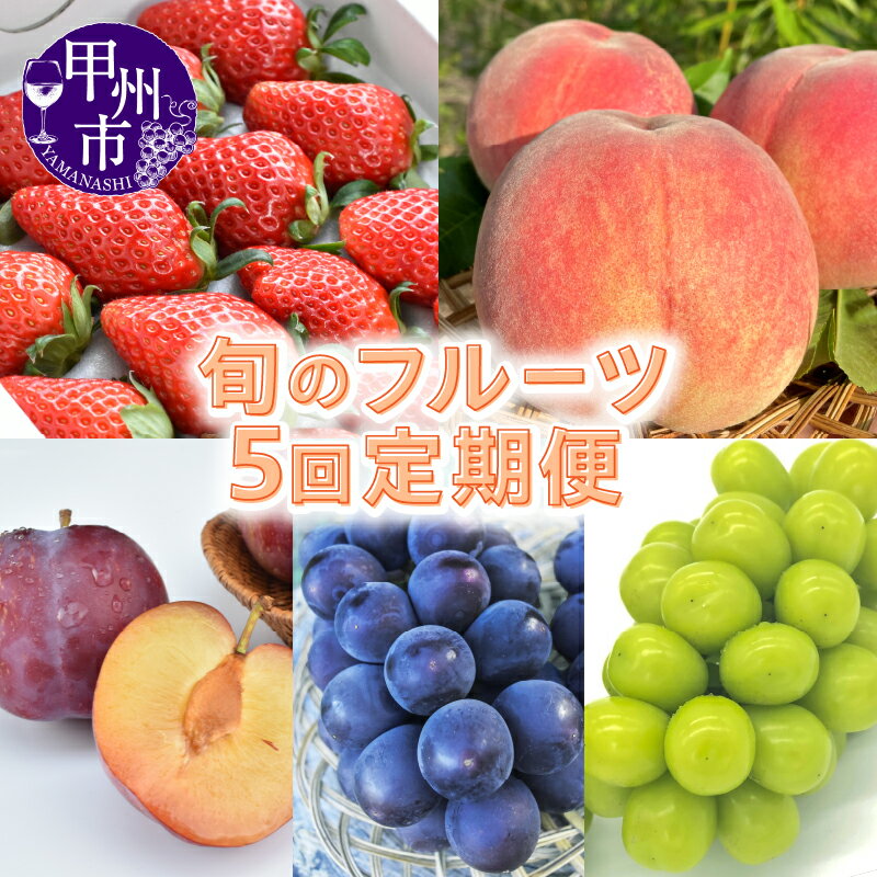 【ふるさと納税】 フルーツ 定期便 全5回 果物 いちご 約500g 桃 3玉 貴陽 4～6玉 黒系ぶどう 約1kg シャインマスカット 約1kg 厳選 甲州市産 旬のフルーツ 果実 くだもの 期間限定 数量限定 山梨県 甲州市 社員マスカット （KSB） 【E4-101】