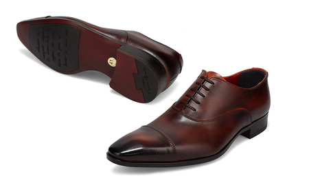 クインクラシコ 革靴 10001 (カラー:ブラウン、サイズ:24.5cm) ビジネスシューズ 本革 ストレートチップ 幅広 甲高 キャップトゥ エラスティック スリッポン 牛革 フォーマル