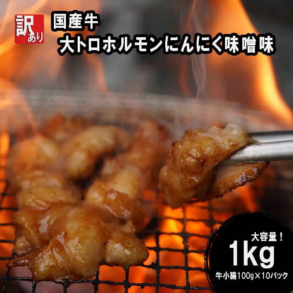 訳あり 国産牛 大トロホルモン にんにく味噌味 1kg （100g×10） ホルモン