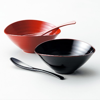 越前塗 くつろぎ鉢ペア スプーンセット 朱・溜 15×13×6.3cm 漆塗り【1245322】