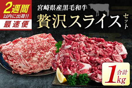 黒毛和牛 スライスセット 1kg 肉 牛肉 2週間以内に出荷　新富育ちGyuGyu　B653