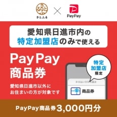 愛知県日進市　PayPay商品券(3,000円分)※地域内の一部の加盟店のみで利用可