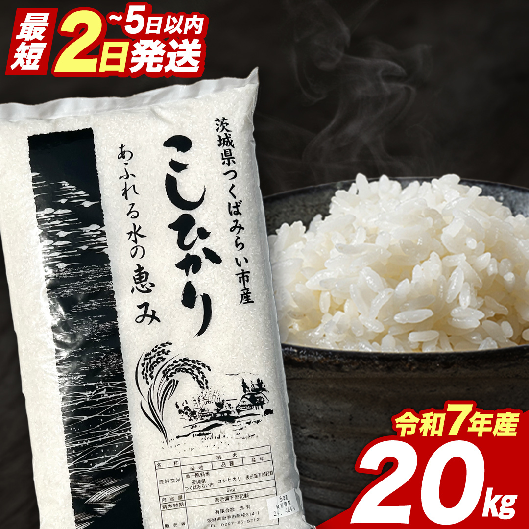 【 最短2日 スピード発送！】 コシヒカリ 20kg 令和7年産精米 【 数量限定 】 茨城県つくばみらい市産 精米 こしひかり コシヒカリ 即納 米 コメ こめ 単一米 限定 茨城県産 国産 美味し