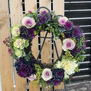 季節のお花の寄せ植えリース35センチ | フラワー リース インテリア 癒し かわいい 兵庫県 上郡町