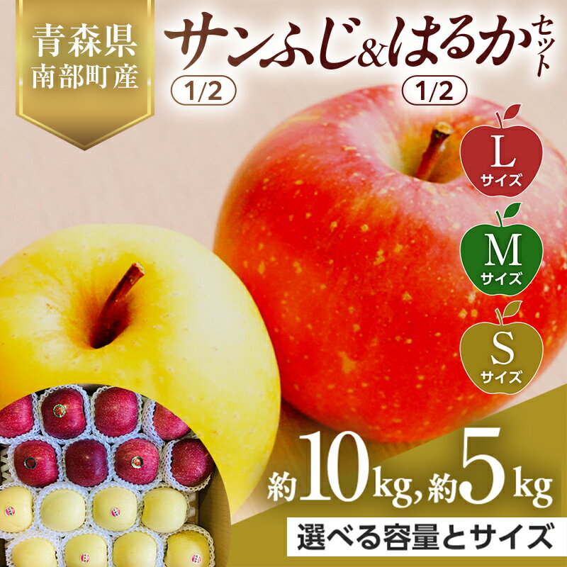 【ふるさと納税】 《選べる容量とサイズ》 青森県産 サンふじ(1/2)・はるか(1/2)セット Lサイズ・Mサイズ・Sサイズ／5kg(各2.5kg)・10kg(各5kg)【佐々木あきおはるこ農園】 青森りんご リンゴ 林檎 アップル あおもり 青森県 南部町 三戸 果物 くだもの フルーツ F21U-568var