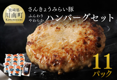 【令和7年9月発送】さんきょうみらい豚 ”ふんわりやわらか” ハンバーグセット(90g×11P、ソース200g付) 【 豚肉 国産 肉 豚 おかず 惣菜 ハンバーグ 】 [D00101r709] 【令