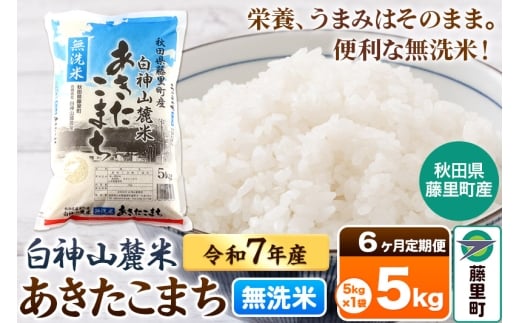 【定期便6ヶ月】米 令和7年産 新米先行受付 白神山麓米あきたこまち 無洗米 5kg（5kg×1袋) 秋田県産