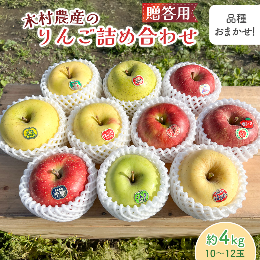 木村農産のりんご詰め合わせ (贈答用) 約4kg (10玉から12玉)｜青森県産 つがる リンゴ 林檎 果物 フルーツ 令和7年産 2025年産 [0909]