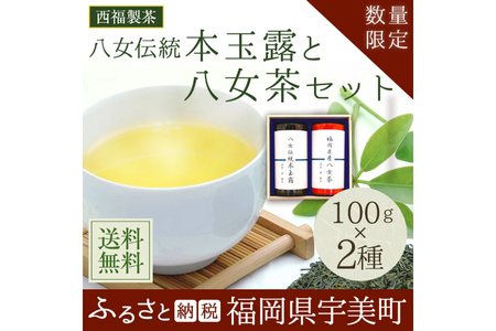 緑茶 飲み比べ 八女伝統 本玉露 八女煎茶 2種 お茶